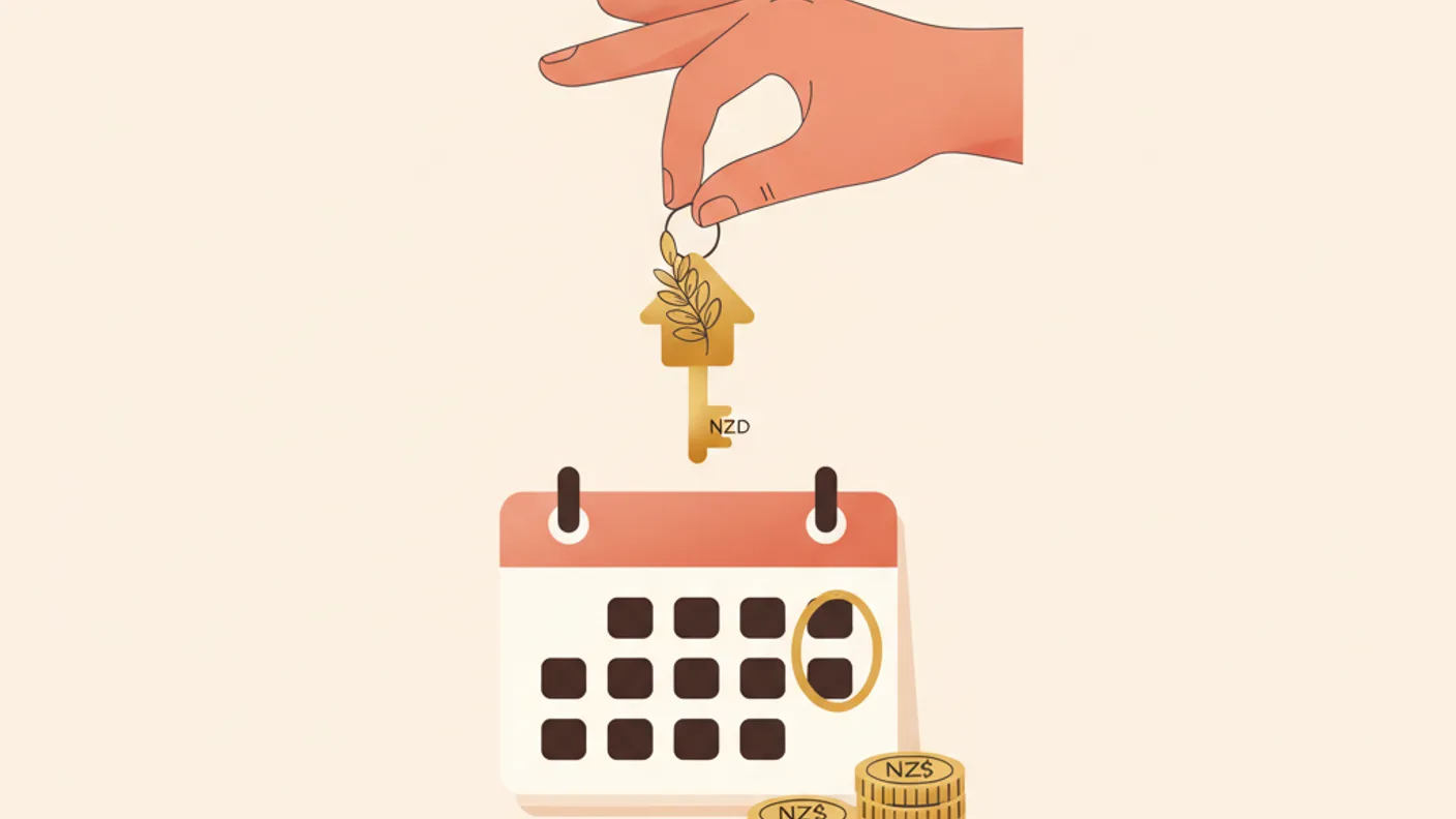 Illustration of a NZ flat with a rent-percentage gauge meter beside it