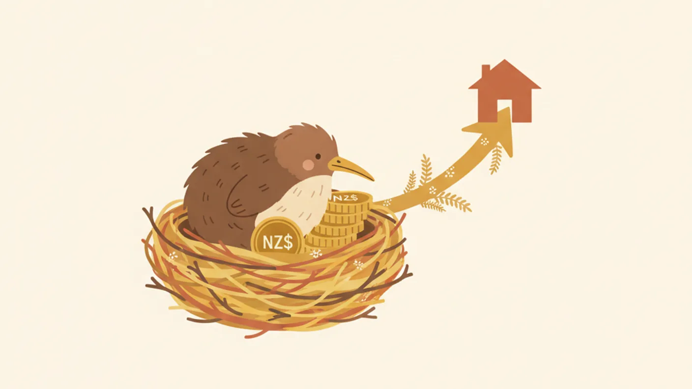 Illustration of a small NZ house with a deposit jar growing in front